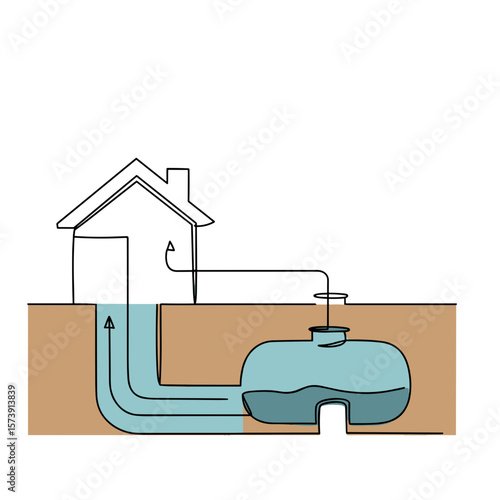 House with Buried Septic Tank — Cross-Section Diagram