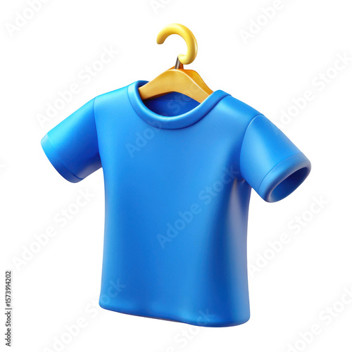 3d blue t shirt on a hanger isolated on transparent background