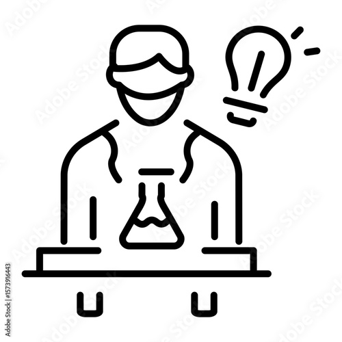 A linear style icon representing researcher