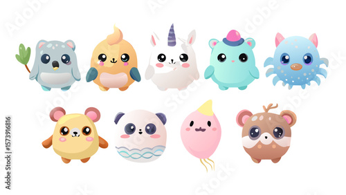 Adorable 3D Cartoon Animal Figurines in Pastel Colors – Cute Clay-Style Creatures