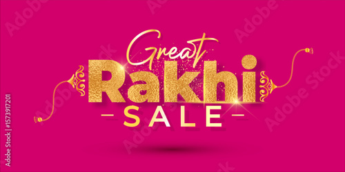 Great Rakhi sale gold logo unit for Happy Rakhi or Raksha Bandhan festival. Offer, sale, deals, discount promotion, concept and background.
