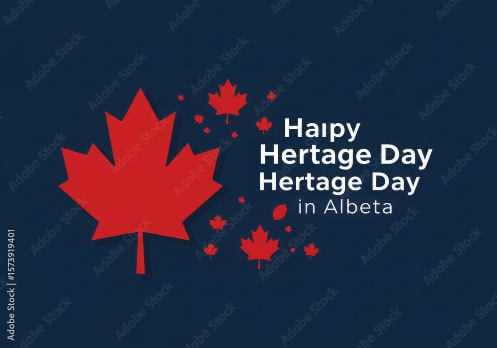 Obraz premium Dark blue Alberta heritage day card with red maple leaf and star pattern in modern style 