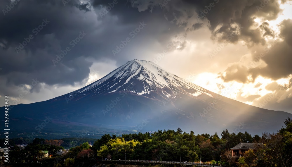 Fototapeta premium Snow capped mountain peak landscape