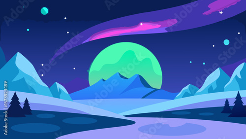 winter landscape with moon