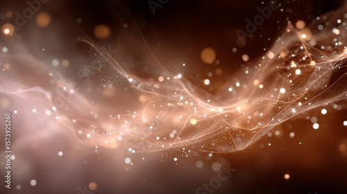 Abstract light pattern with glowing particles and flowing form on dark background
