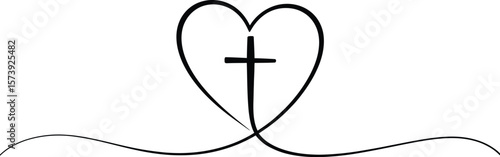 A simple line drawing of a heart shape with a cross inside on a white background illustration art