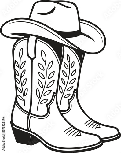 Western cartoon boot fashion vector art drawing