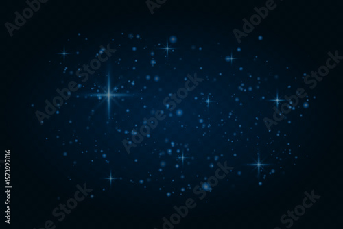 Glowing light particles and star flares scattered across dark background. Soft dreamy light sparkles for festive or magical visuals.