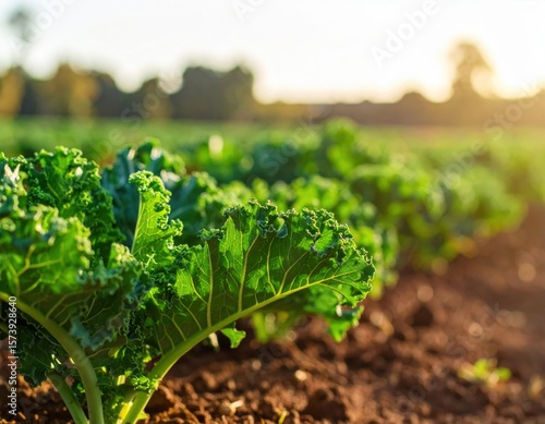 Wallpaper Mural Fresh Green Kale Growing in Organic Farm Field at Sunrise Torontodigital.ca