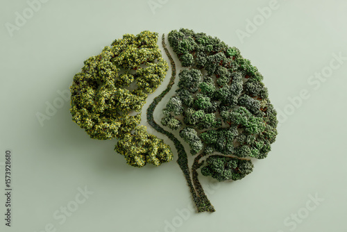 An overhead image of a human brain shaped like a forest