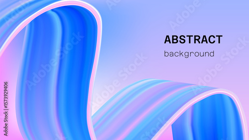 Pink blue gradient background with fluid 3d color wave. Iridescent mesh gradation with calm motion and smooth sweet spiral ribbon. Vibrant futuristic paint stroke or tape on girly hologram wallpaper
