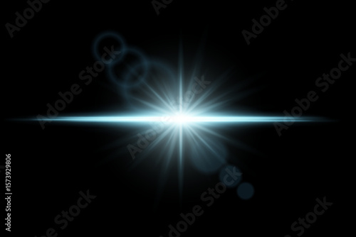 Intense bright flare burst with radial beams and lens reflection. Central explosion of light on dark background.