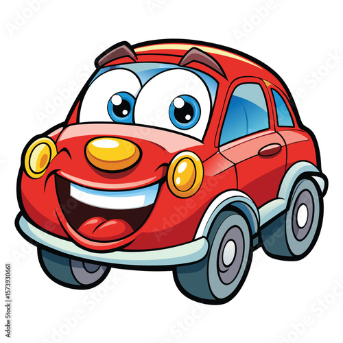 Cartoon red car with happy face