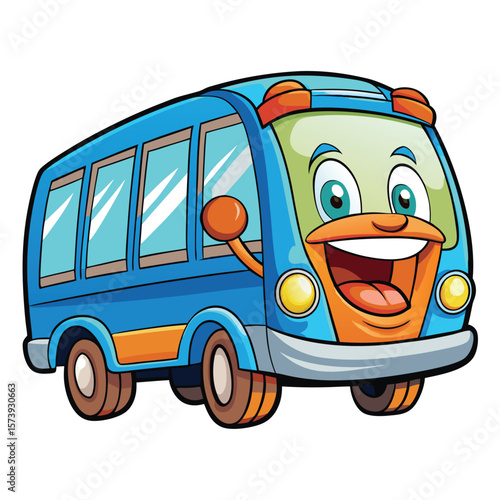 Cartoon blue bus with a happy expression