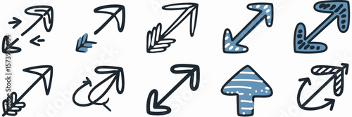 Set of light blue hand-drawn arrows in various styles – Great for infographics, websites, or user interface designs