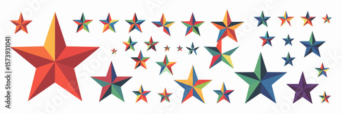Colorful rainbow star icons in multiple sizes – Suitable for achievement badges, holiday themes, or visual ratings