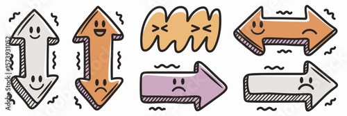 Playful hand-drawn arrow icons with expressive faces – Great for apps, kids' content, or fun infographics