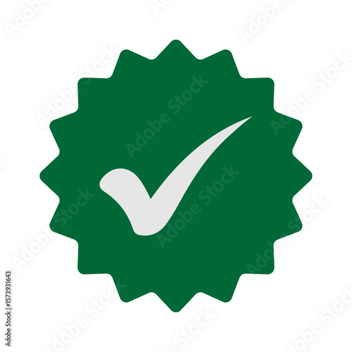 Green starburst badge with a white checkmark symbol for approval or success