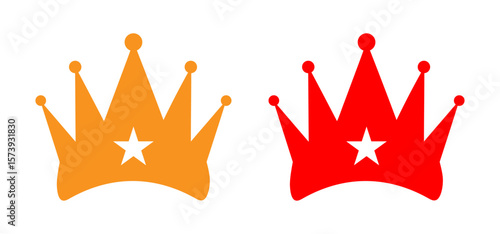 Two stylized crowns one orange and one red with white stars