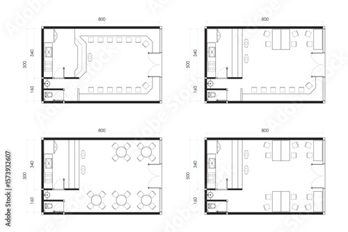 Cafe and Coffee Shop Floor Plans - Set of 4 Diverse Layouts. 17