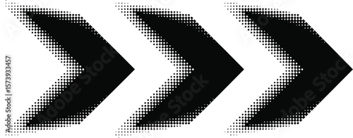 Three black halftone arrows pointing right in a row on a light gray background in a simple design
