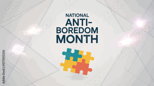 National Anti-Boredom Month Poster with Colorful Puzzle Piece Icon
