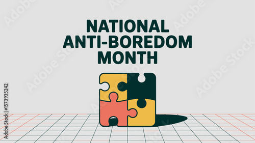 National Anti-Boredom Month Poster with Colorful Puzzle Piece Icon