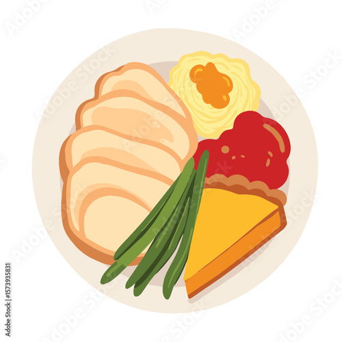 Thanksgiving leftovers plate featuring turkey, mashed potatoes, holiday feast