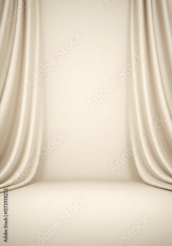 Background with cream ivory colored silk curtains