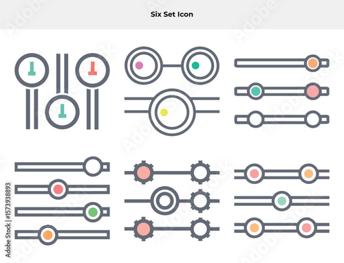 Six set icon A variety of graphical user interface elements resembling sliders and gears