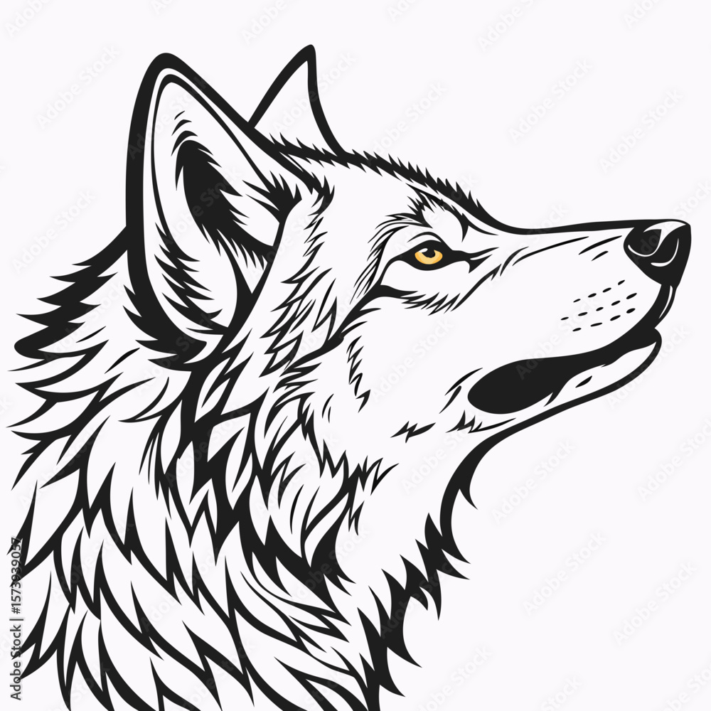 Fototapeta premium Howling Wolf Head Sketch