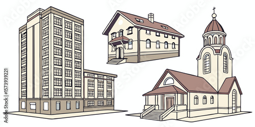 Urban and Suburban Buildings – Modern Cityscape and Residential Houses