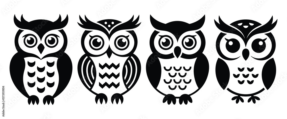 Owl Symbol of Wisdom and Education, Black Bird Logo for a School or Library Owl Symbol of Wisdom and Education, Black Bird Logo for a School or Library