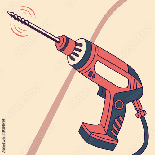Electric drill with drill bit in modern style on light background  