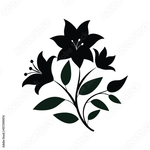 Floral corner design with lilies silhouette for frame decoration or wedding layout illustration  