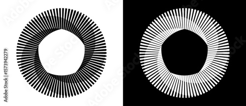 Abstract background with lines in circle. Art design spiral as logo or icon with 5 parts. A black figure on a white background and an equally white figure on the black side.