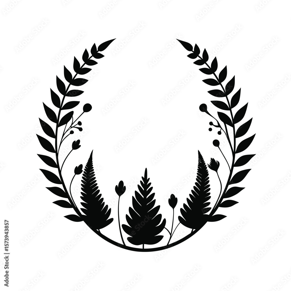 Fern leaf and daisy floral frame silhouette for rustic botanical card decoration themes Fern leaf and daisy floral frame silhouette for rustic botanical card decoration themes