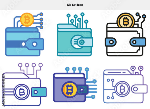 Six set icon Set of six Bitcoin wallet digital money transaction icon vector design