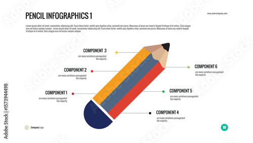 Pencil Infographic – Vector diagram with six labeled sections on a pencil icon. Perfect for education topics, writing process, creative planning, and step-by-step visuals