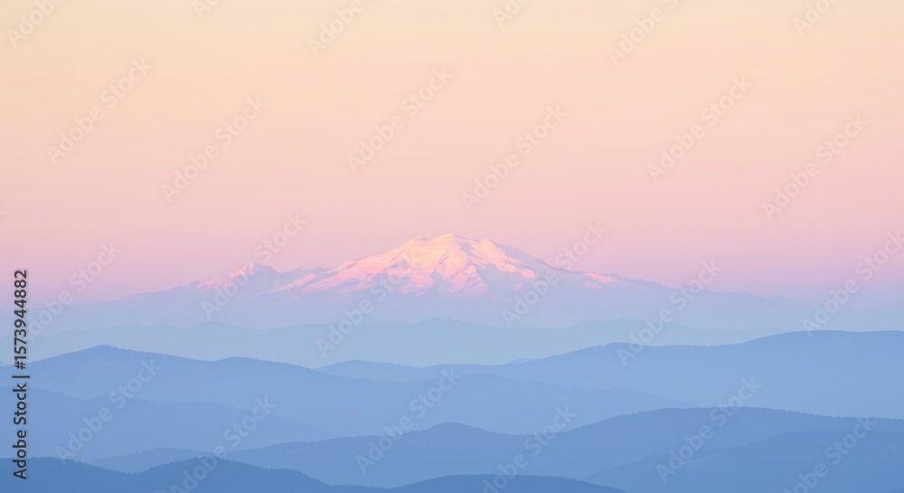 Fototapeta premium Serene Mountain Vista at Sunrise Pastel Hues and Rolling Hills