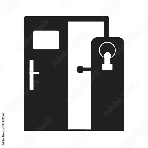 Hotel room door silhouette with keycard slot for travel icons and hospitality design