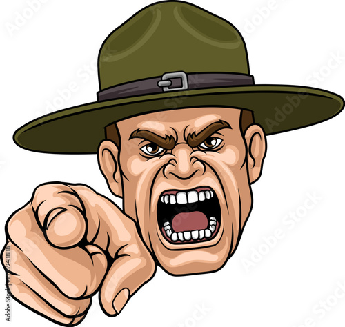 An angry drill instructor or sergeant bootcamp army soldier cartoon character