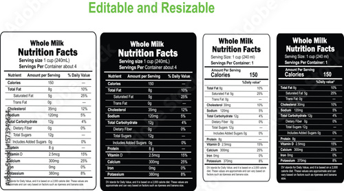 whole milk nutrition facts label and information charts