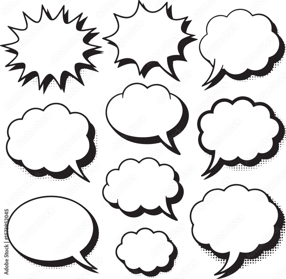 Comic-style speech bubble set in vector design for chat and message illustrations Comic-style speech bubble set in vector design for chat and message illustrations