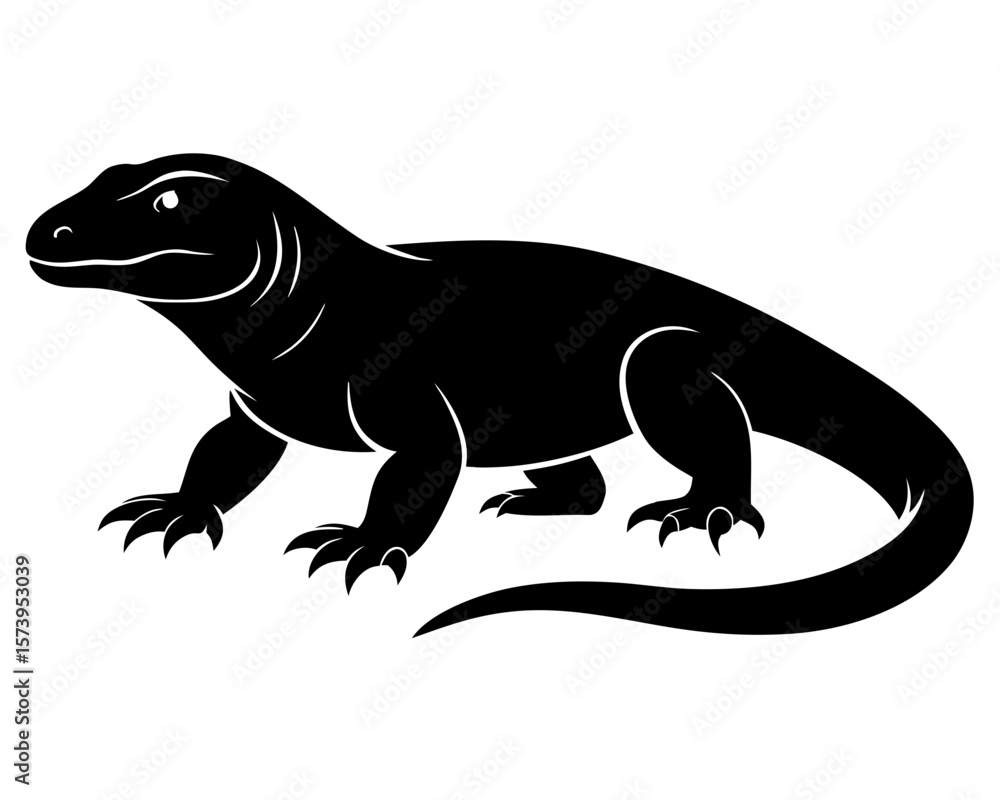 Obraz premium Komodo dragon vector black animal silhouette on white background