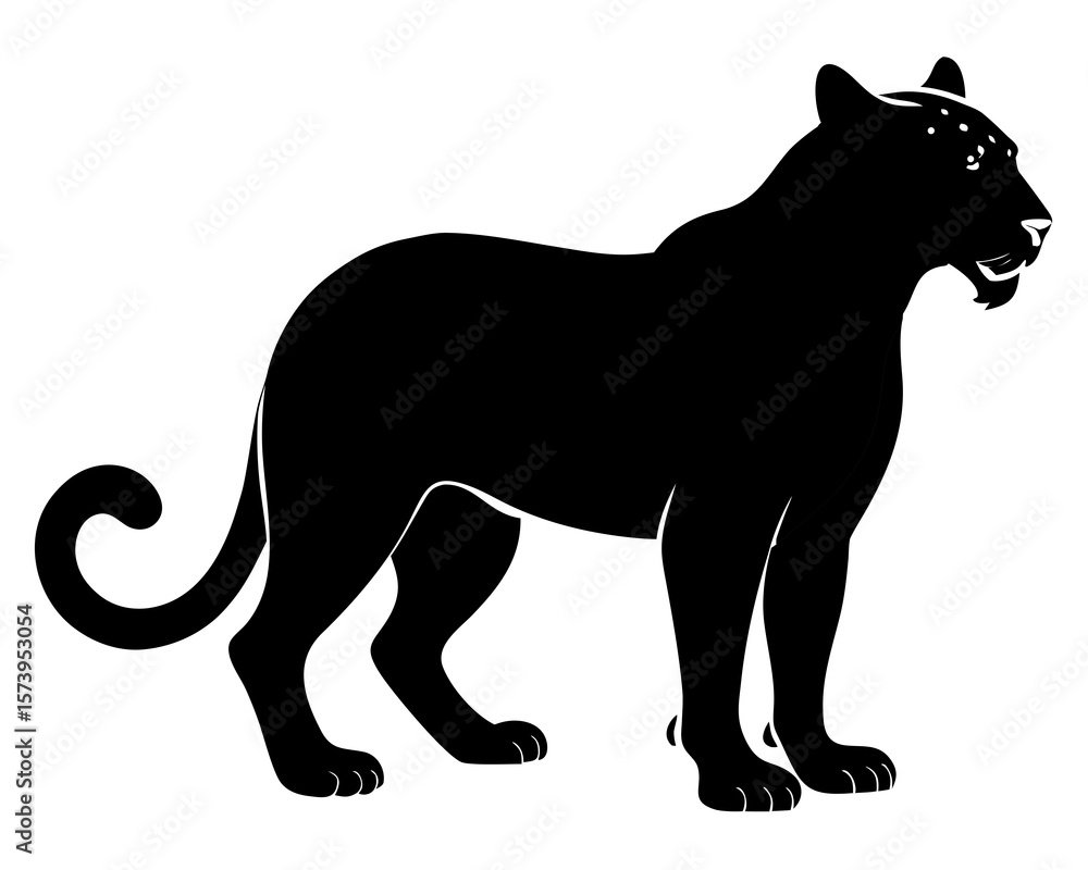 Fototapeta premium Leopard vector black animal silhouette on white background