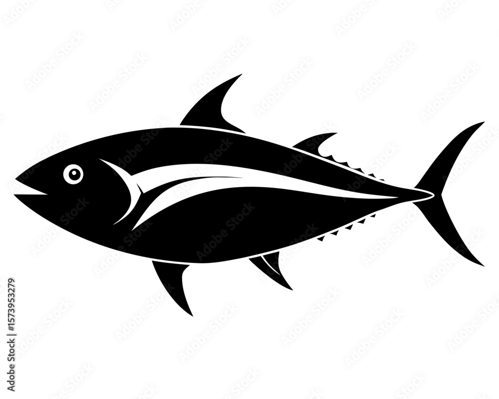 Fototapeta premium Tuna vector black animal silhouette on white background
