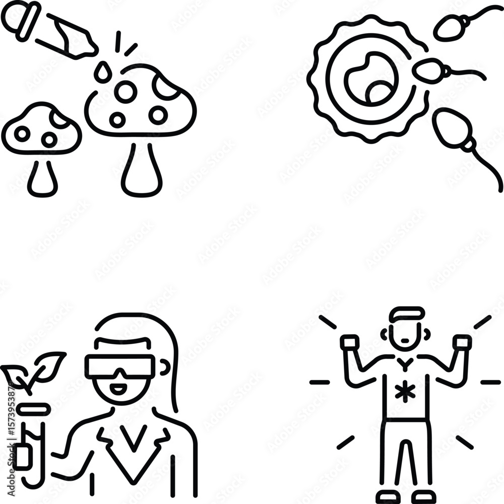 Fototapeta premium Set of Bio and Science Linear Style Icons