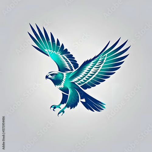 Stylized eagle in flight with teal and blue gradient wings and body