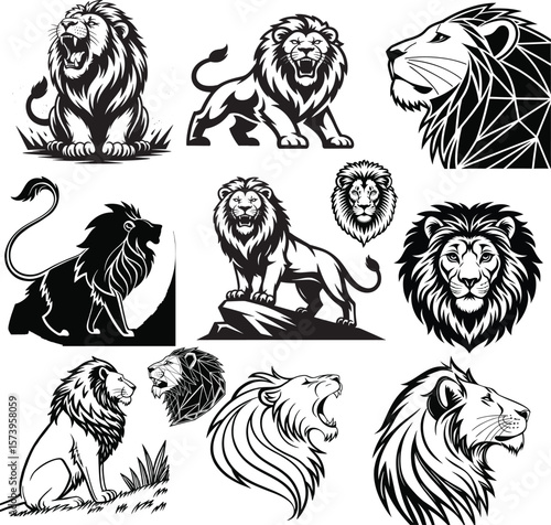 Majestic lions roaring and posing king animal